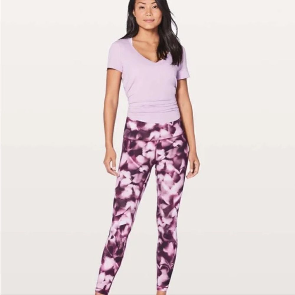 Lululemon Pink and Purple Patterned Wunder Under Leggings